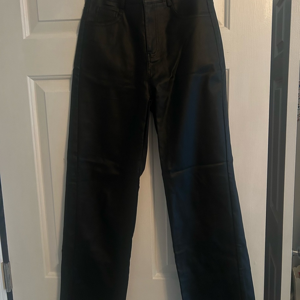 Black Faux Leather Straight-Leg Pants